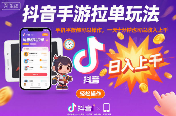 抖音手游拉单玩法，手机平板都可以操作，一天十分钟也可以收入上K【揭秘】-智云网