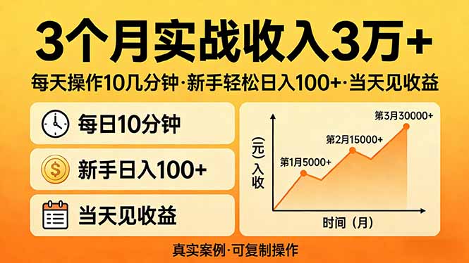 3个月实战收入3万+，每天操作10几分钟，新手轻松日入100+，当天见收益-智云网