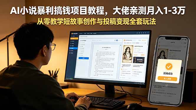 (18898期)AI小说暴利搞钱项目教程,大佬亲测月入1-3万,从零教学短故事创作与投稿变现全套玩法 (18898期)AI小说暴利搞钱项目教程,大佬亲测月入1-3万,从零教学短故事创作与投稿变现全套玩法